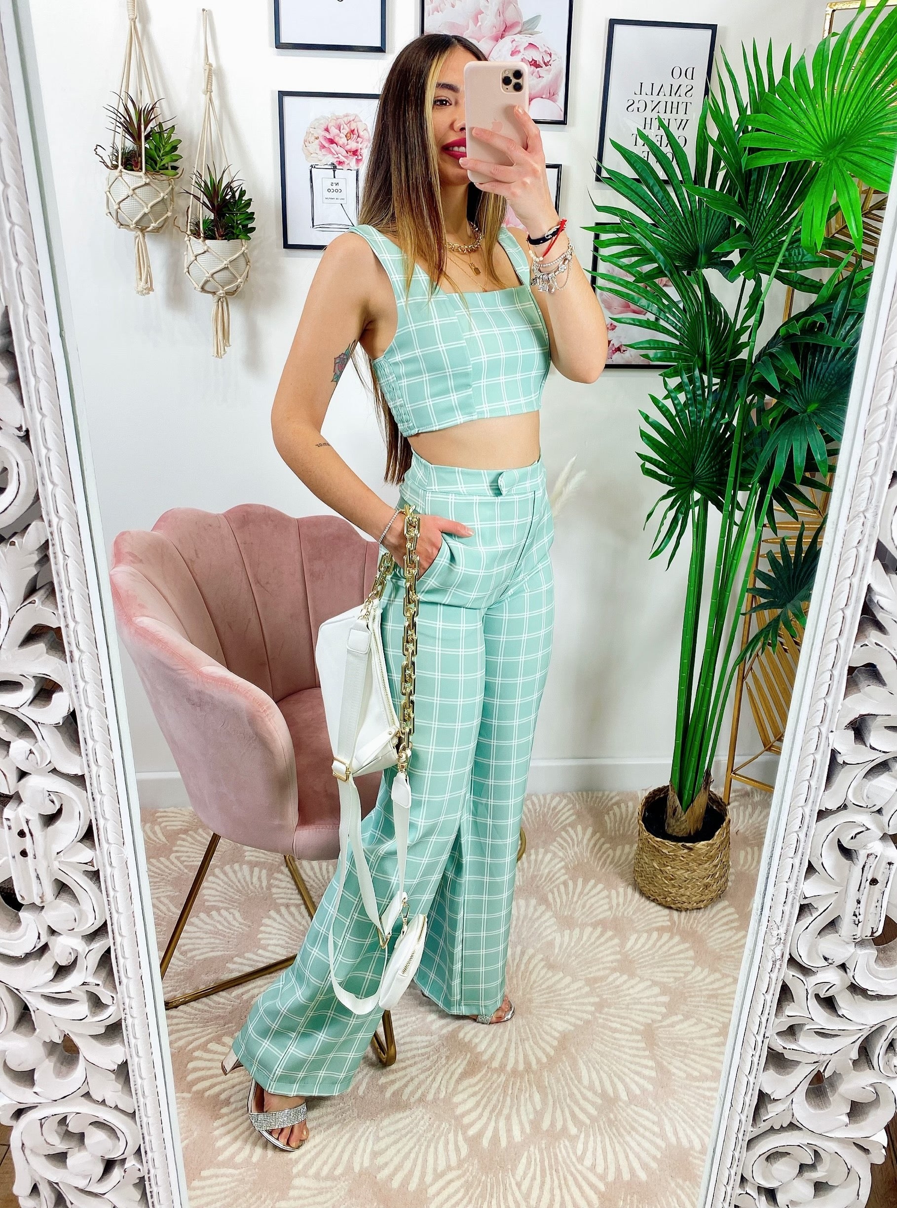 Completo verdeacqua pantalone e top