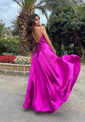 Abito in raso lungo con maxi gonna peonia