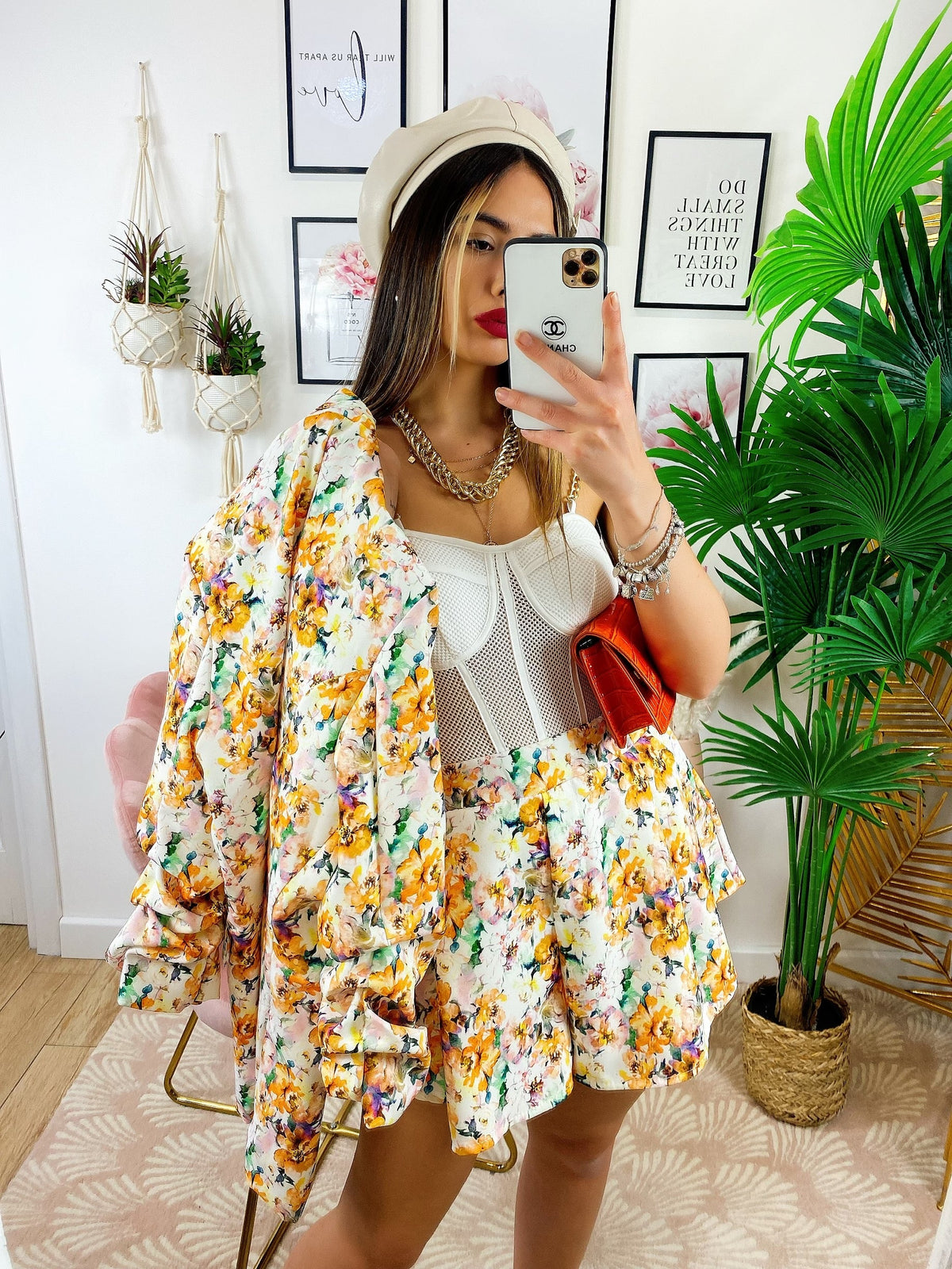 Completo Giacca e Short fiori Arancio