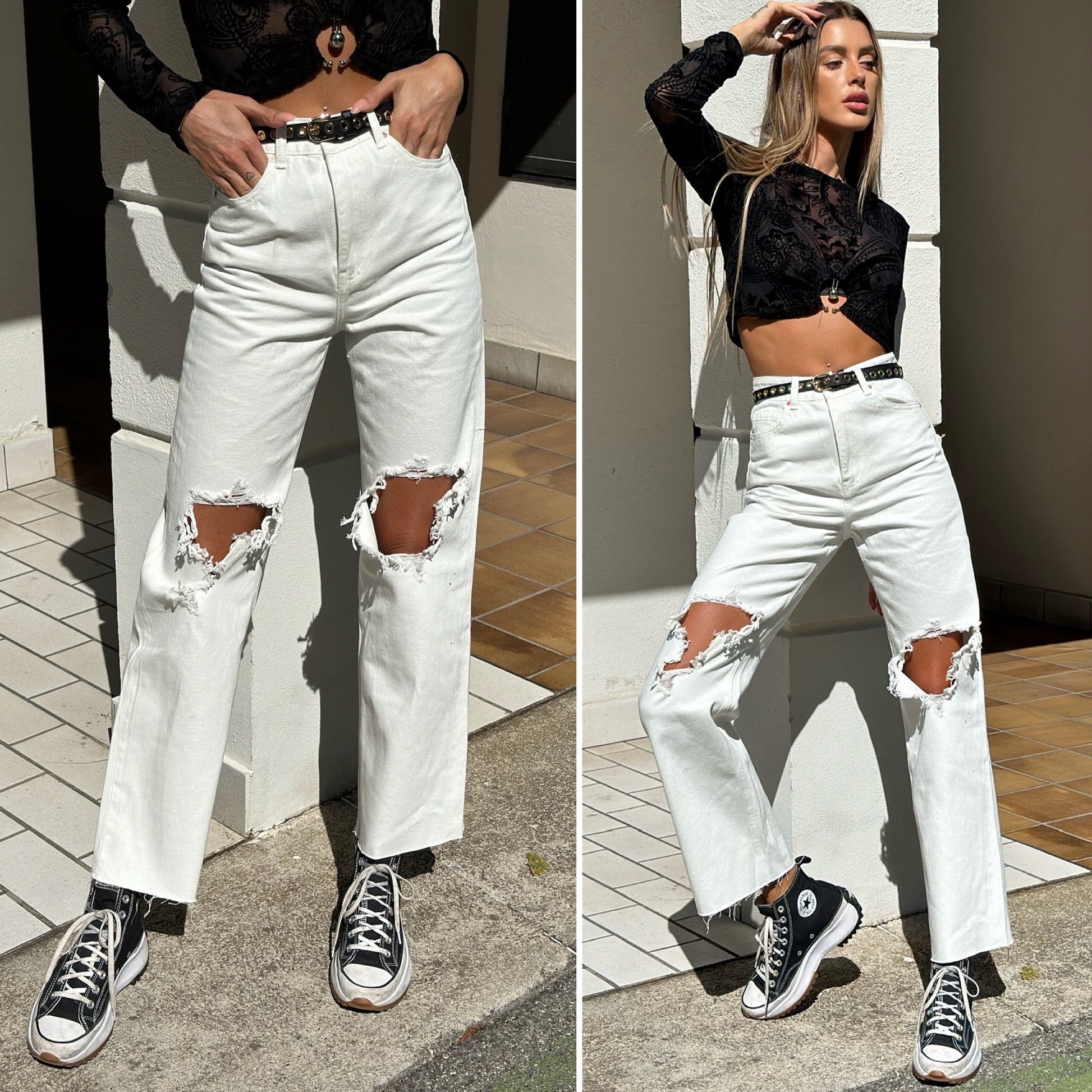 Jeans bianco con strappo