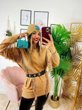 Abito in maglia con frange camel