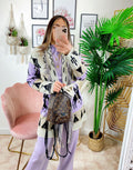 Cardigan con frange stampa cavallo lilla