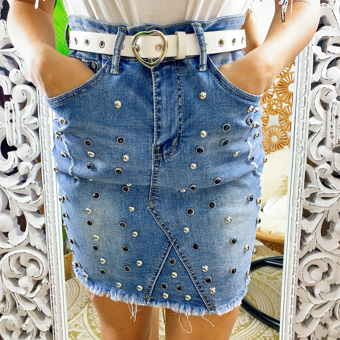 Gonna di jeans con borchie