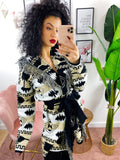 Cardigan Nero e Beige con frange e cinta