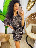 Abito con paillettes bronzo schiena aperta