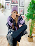Cardigan lilla con frange e cinta
