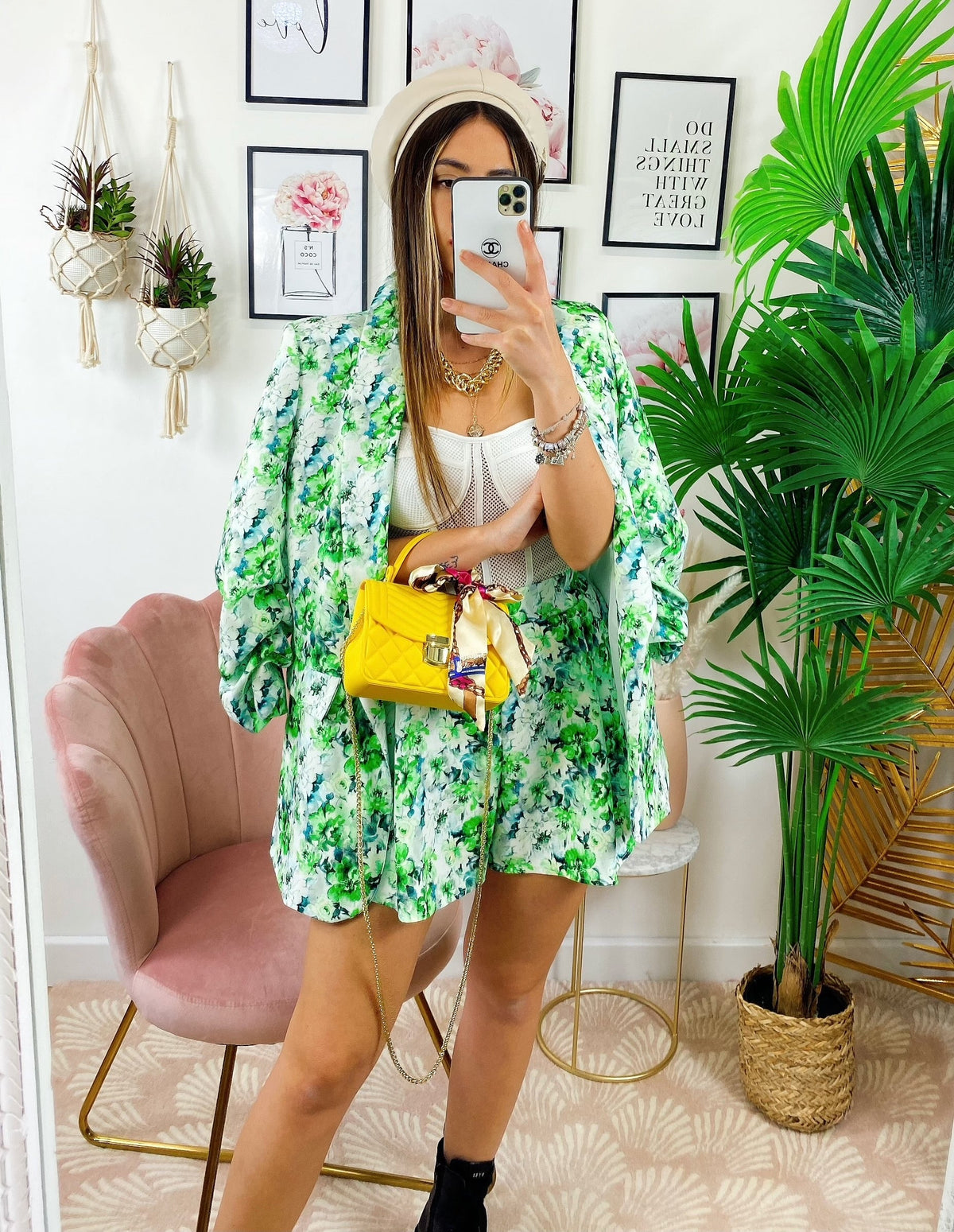 Completo Giacca e Short fiori verdi
