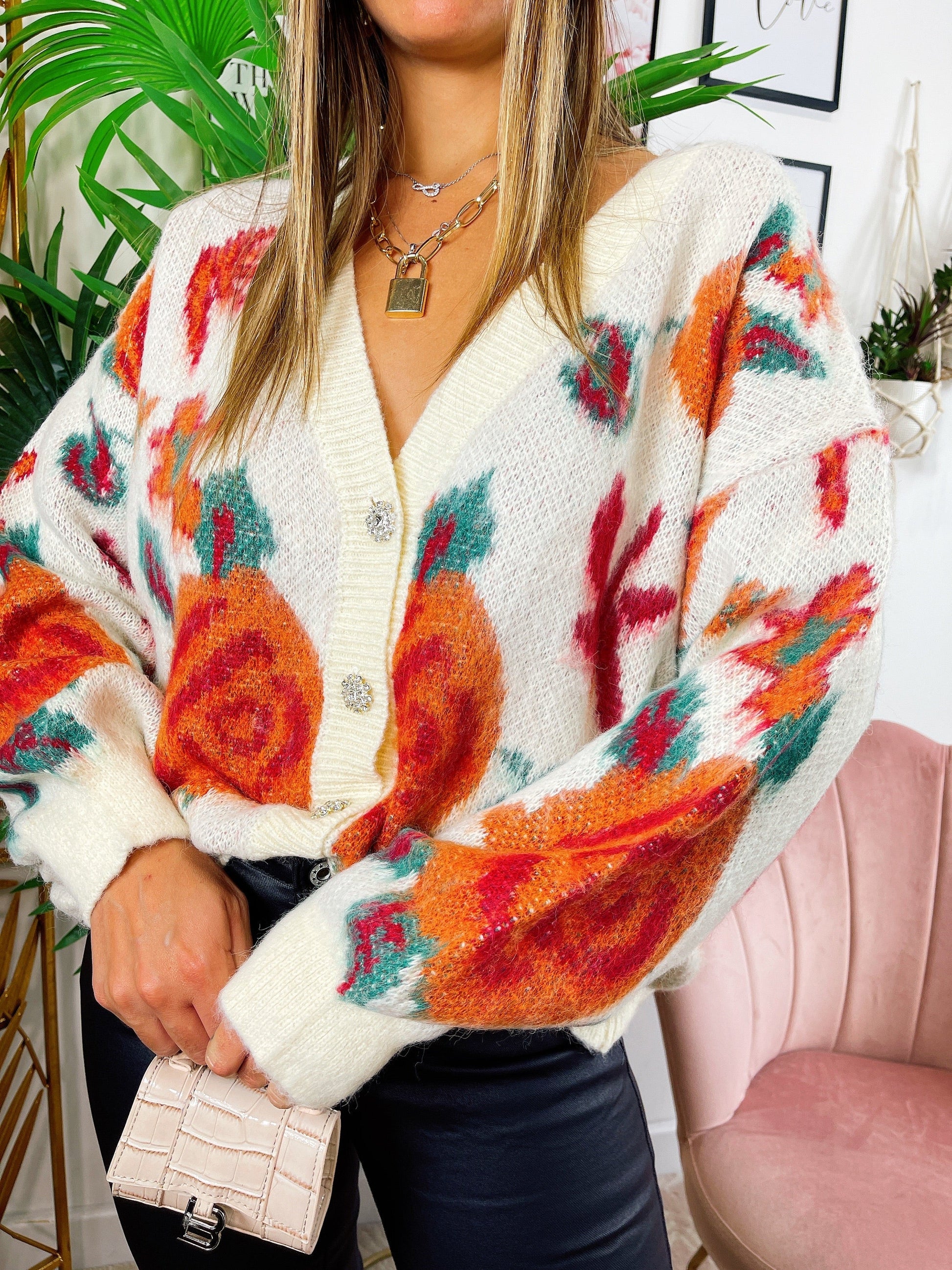 Maglione gioiello con rose bianco