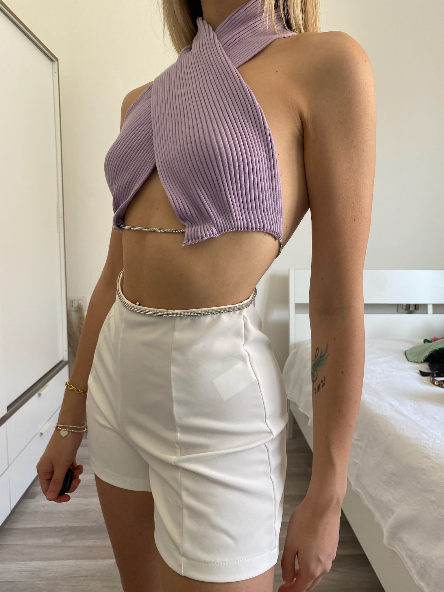 Short bianco con strass