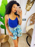 Short a fiori azzurri con fiocco