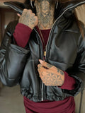 Bomber crop in ecopelle Nero