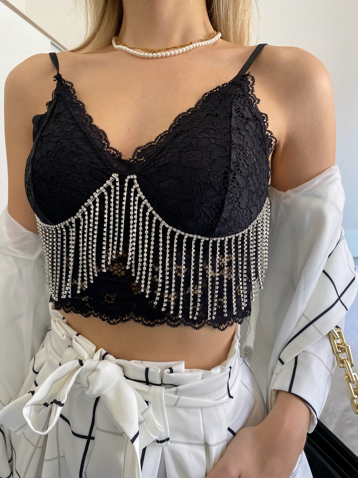Bralette nera con strass