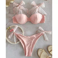 Bikini push up rosa con tulle bianco