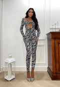 Tuta animalier black white  con scollo