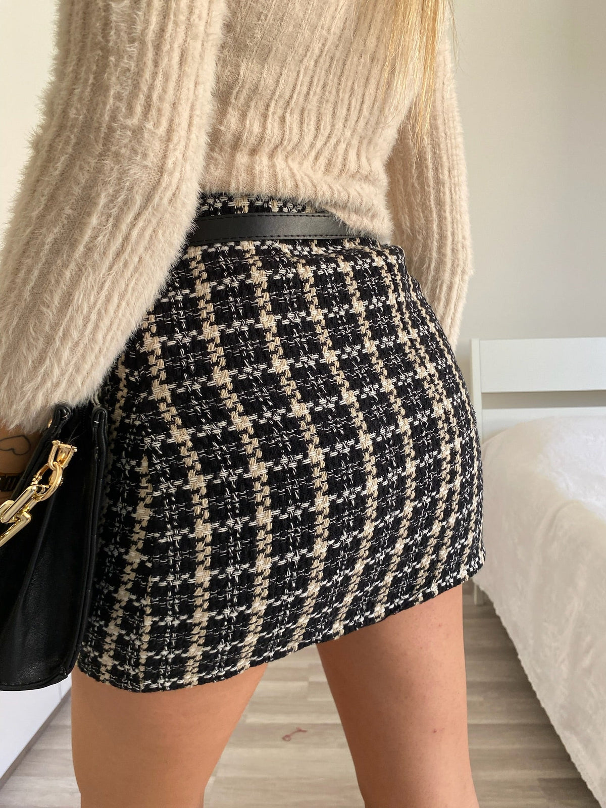 Gonna in tweed nero beige