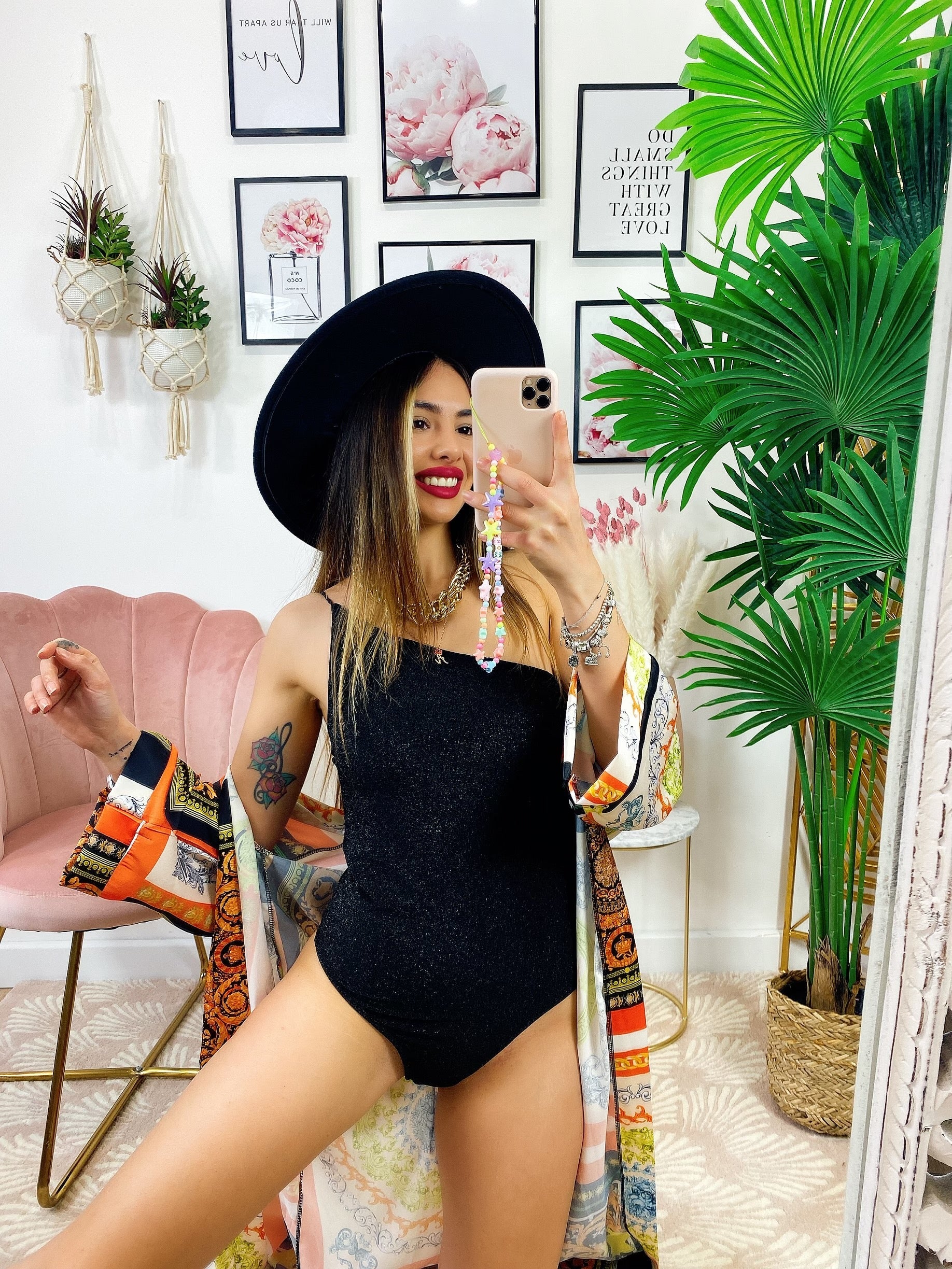 Kimono etnico nero arancio