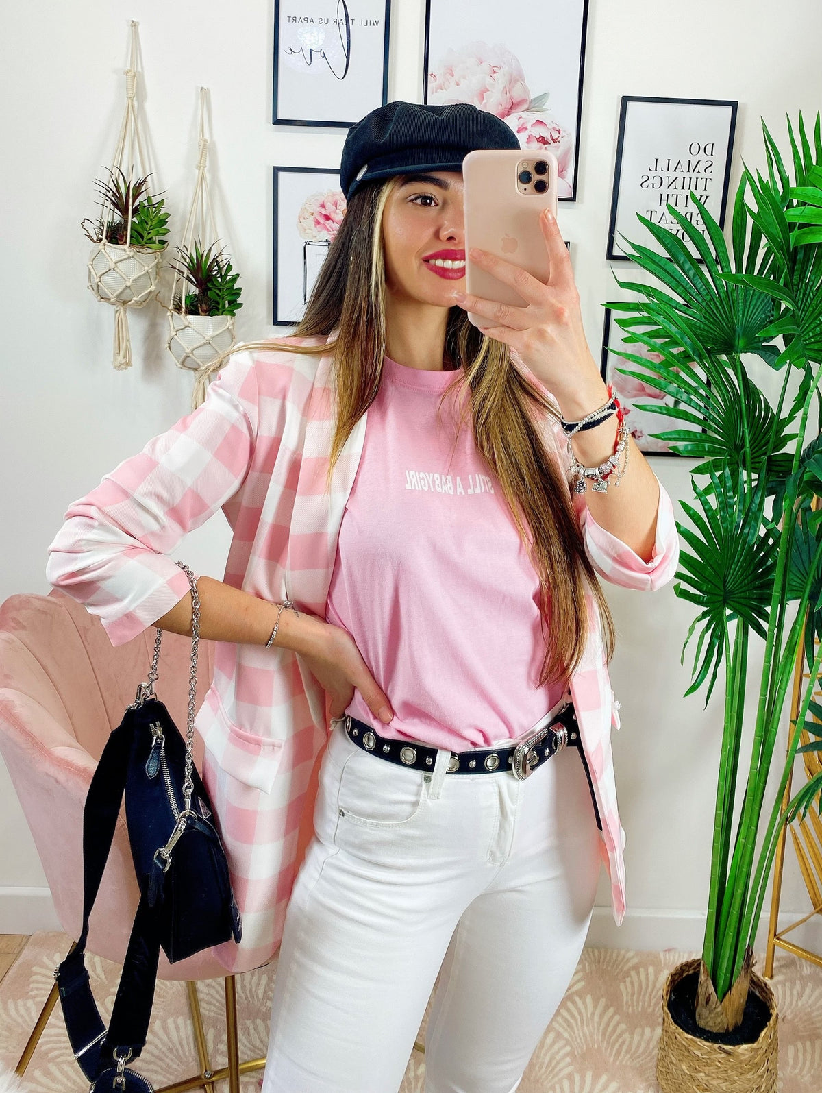 Giacca a Quadri Rosa