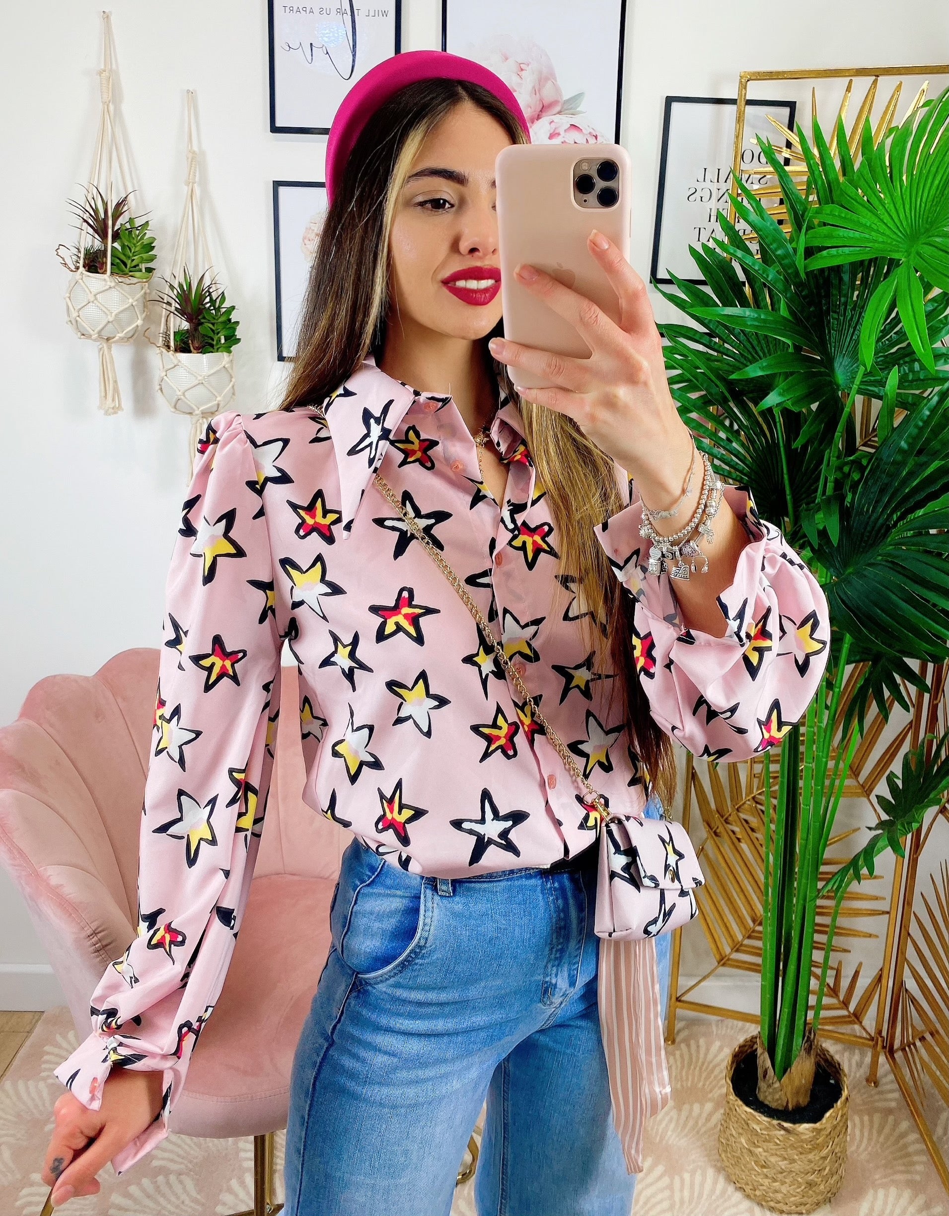 Camicia Rosa con Stelle e borsetta inclusa