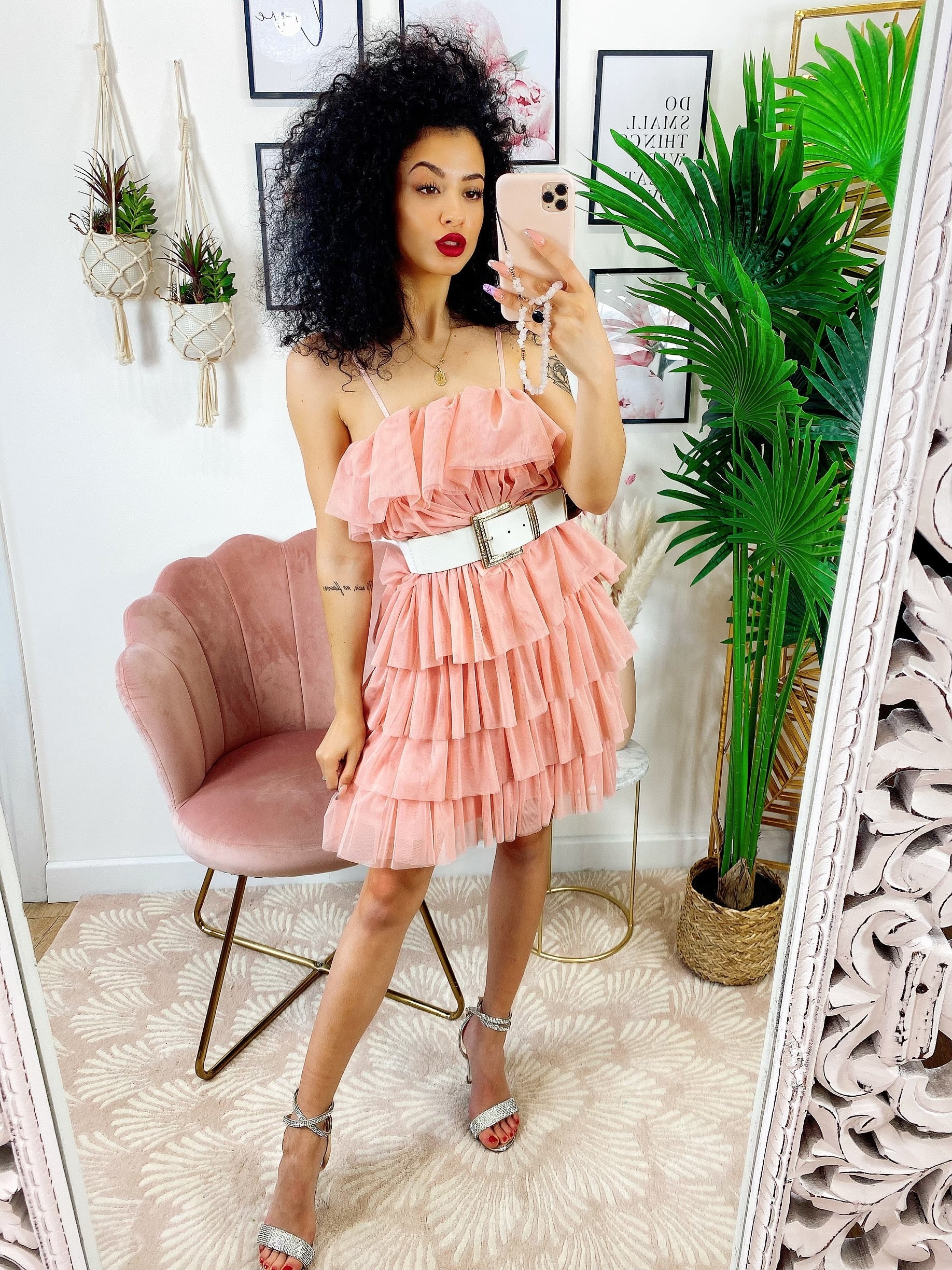 Abito in tulle a balze Venere Cipria