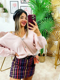 Cardigan con bottoni gioiello e spalle scoperte Rosa