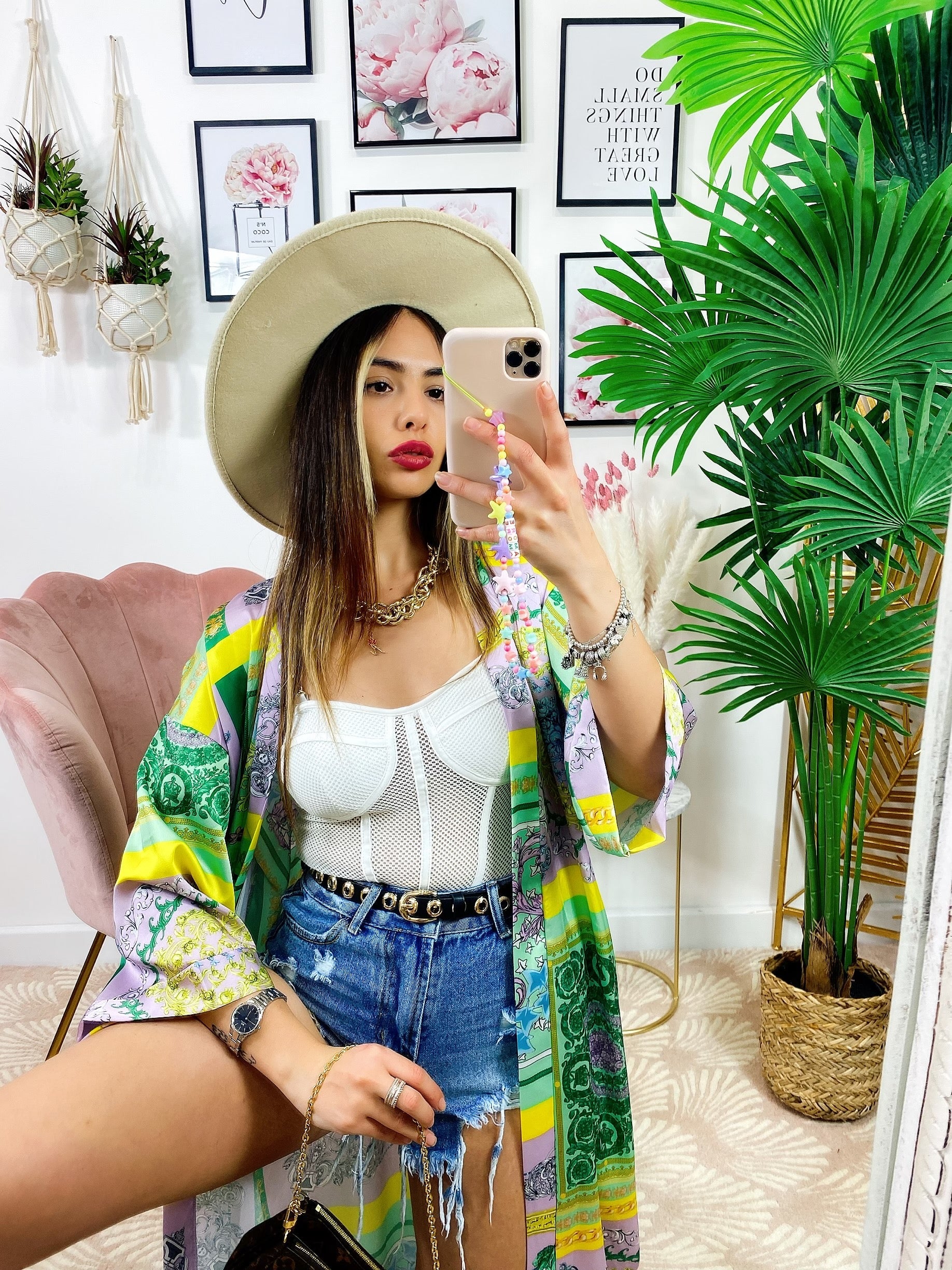 Kimono etnico verde lilla