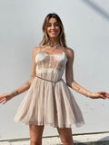 Abito corto in tulle beige