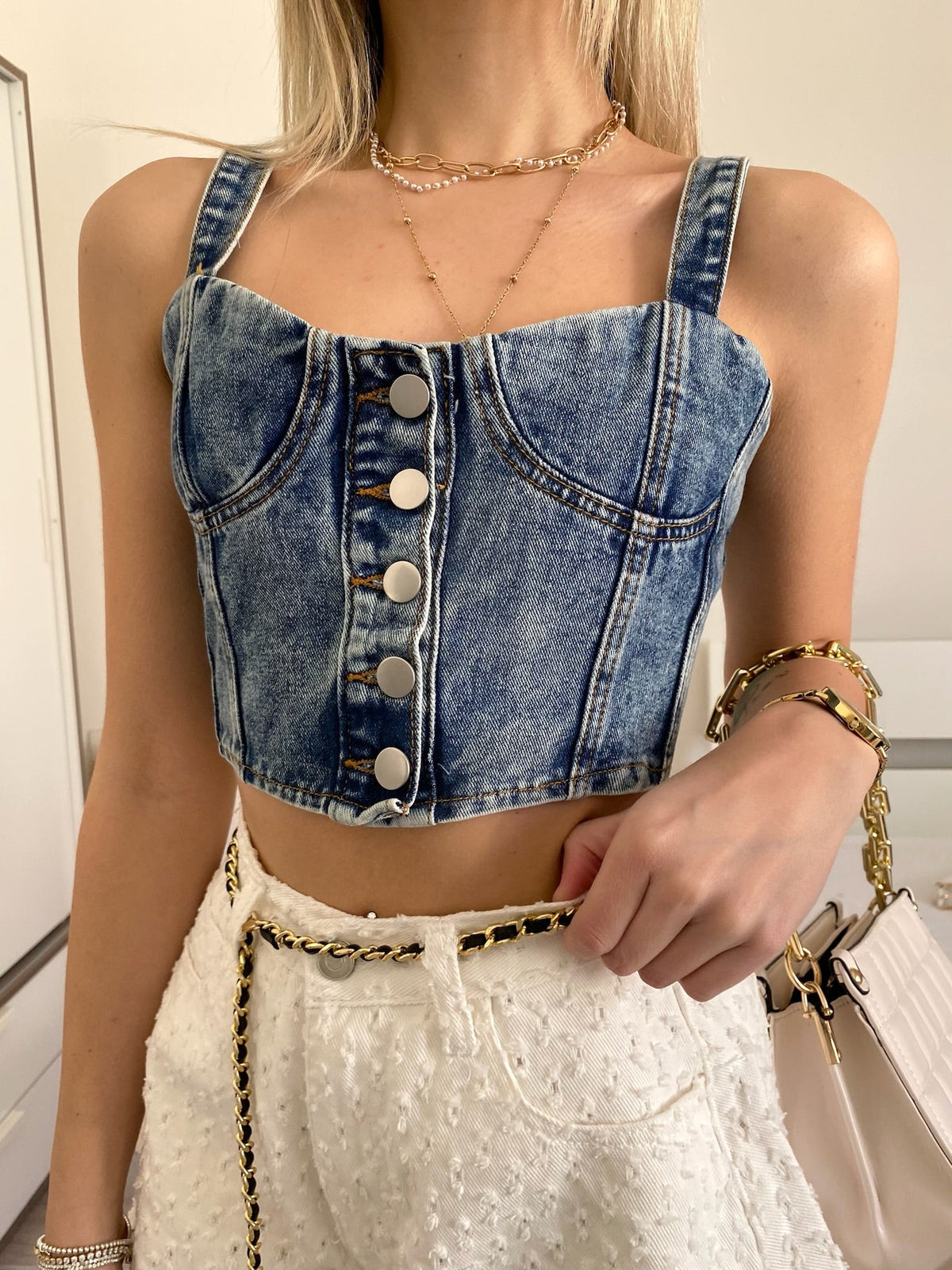 Corpetto in jeans con bottoni
