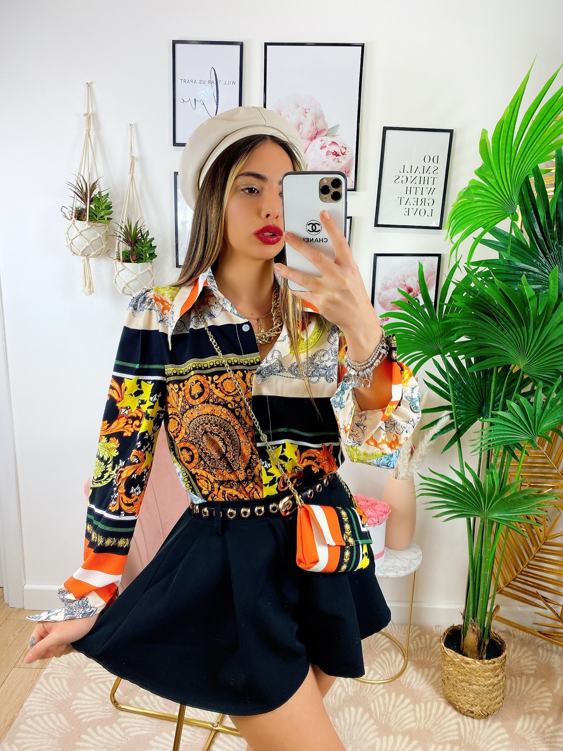 Camicia etnica dettaglio arancio senza borsetta