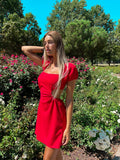 Abito rosso schiena incrociata