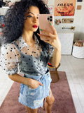 Camicetta a pois manica corta