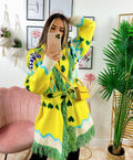 Cardigan frange e cinta giallo