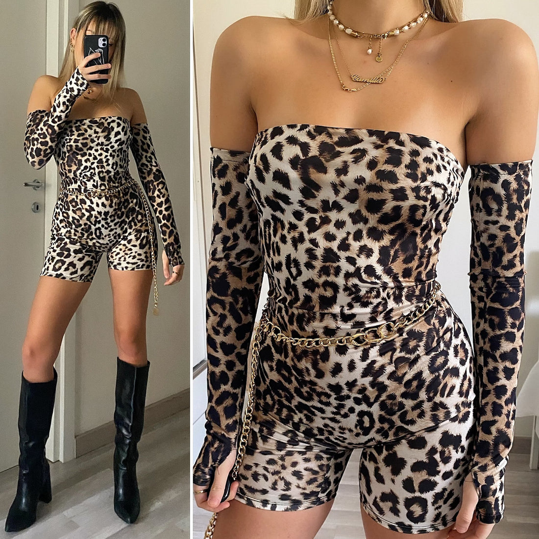 Tutina animalier con manicotti