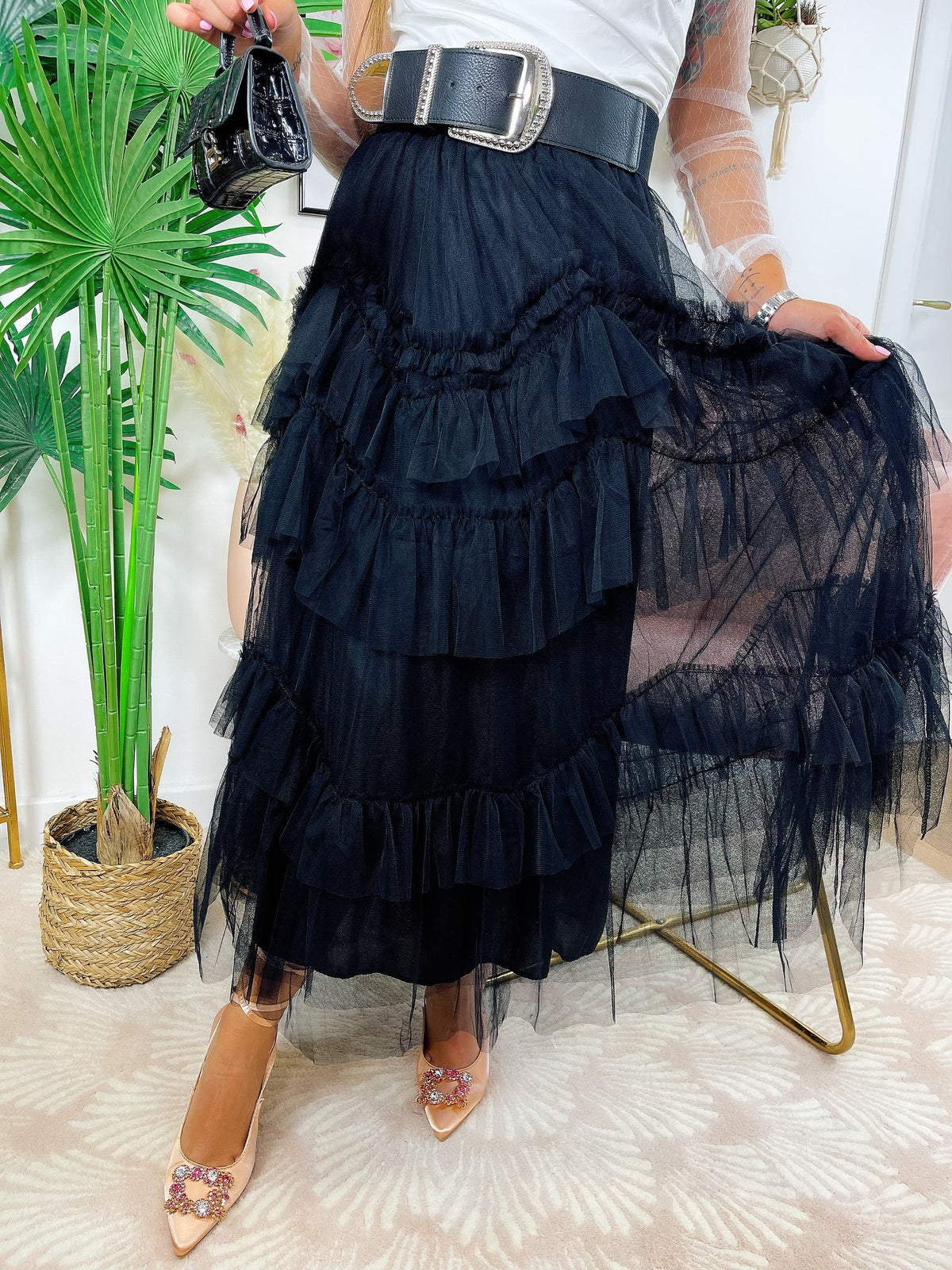 Gonna in tulle a balze Nera