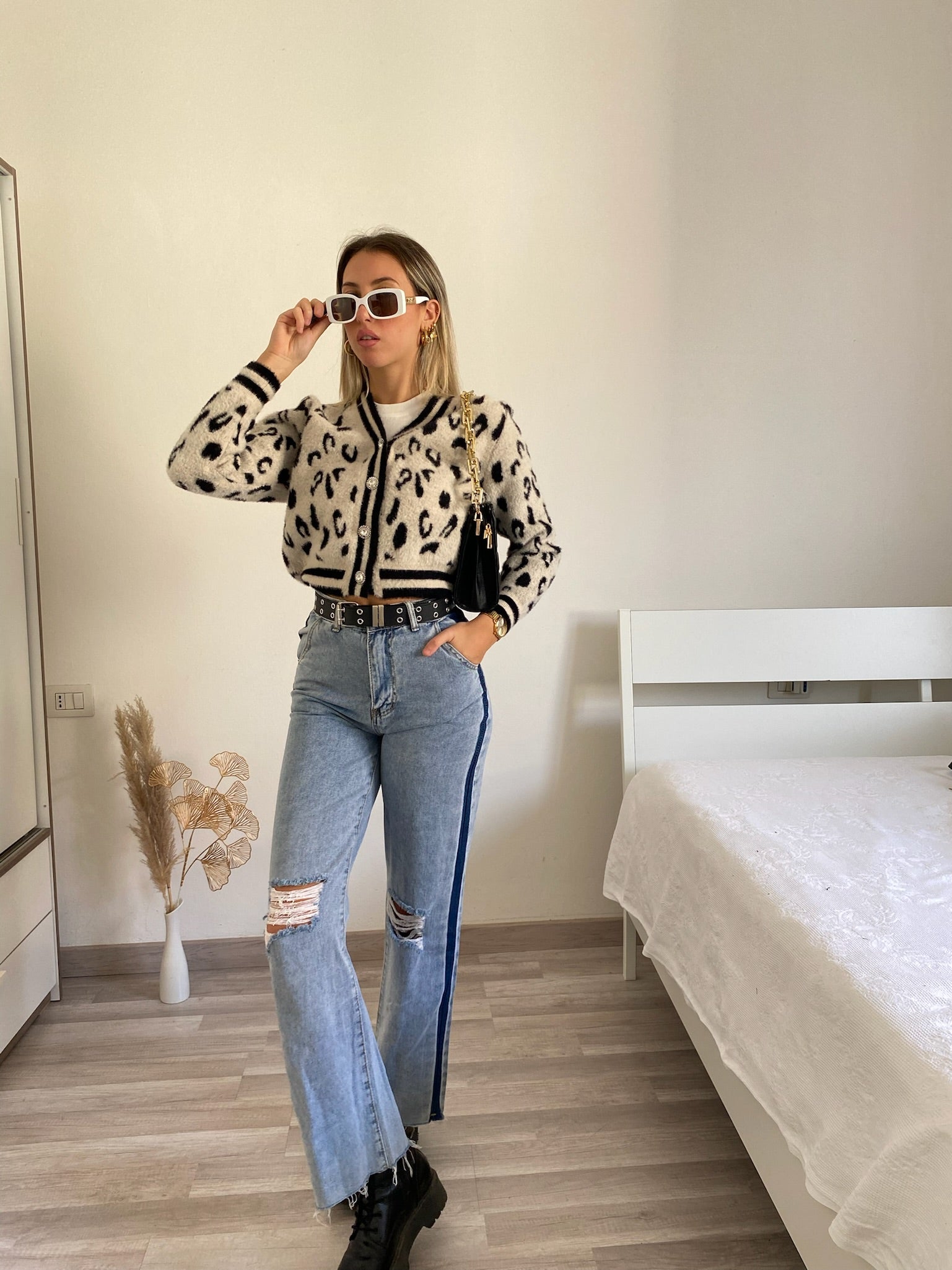 Cardigan animalier bianco nero