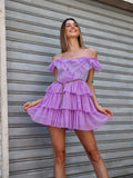 Abito a balze in tulle lilla