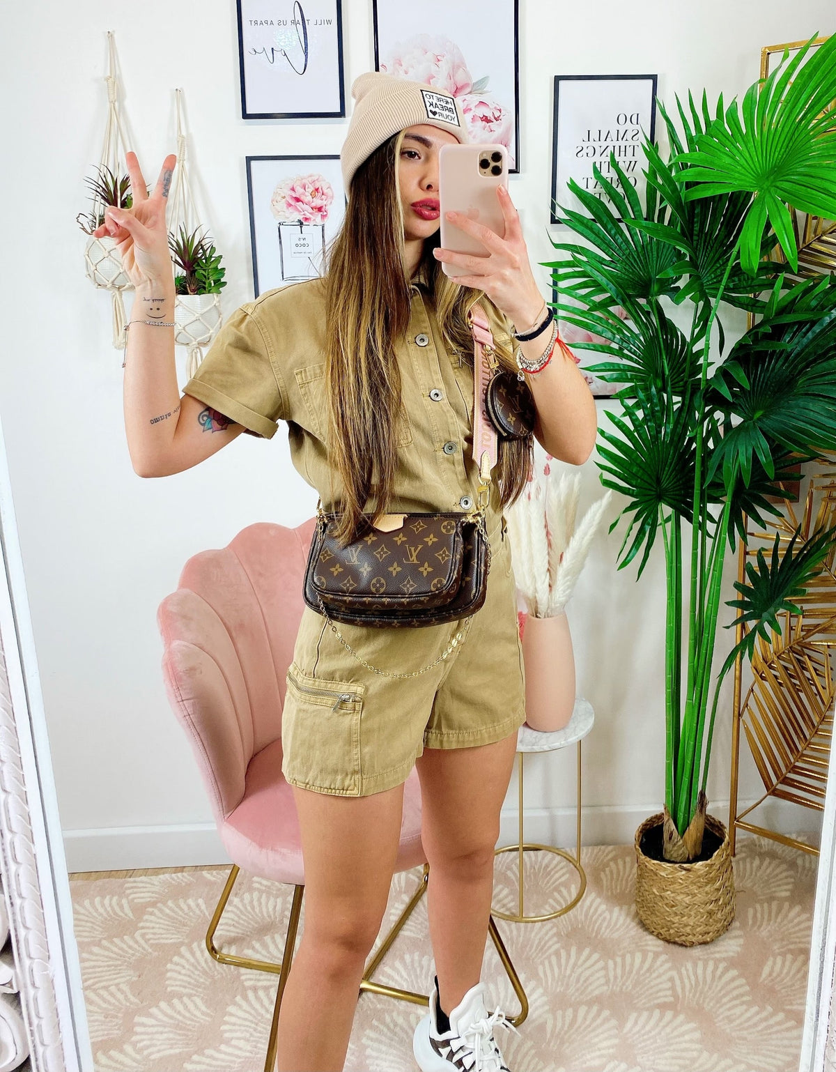 Tutina in jeans Camel con tasche