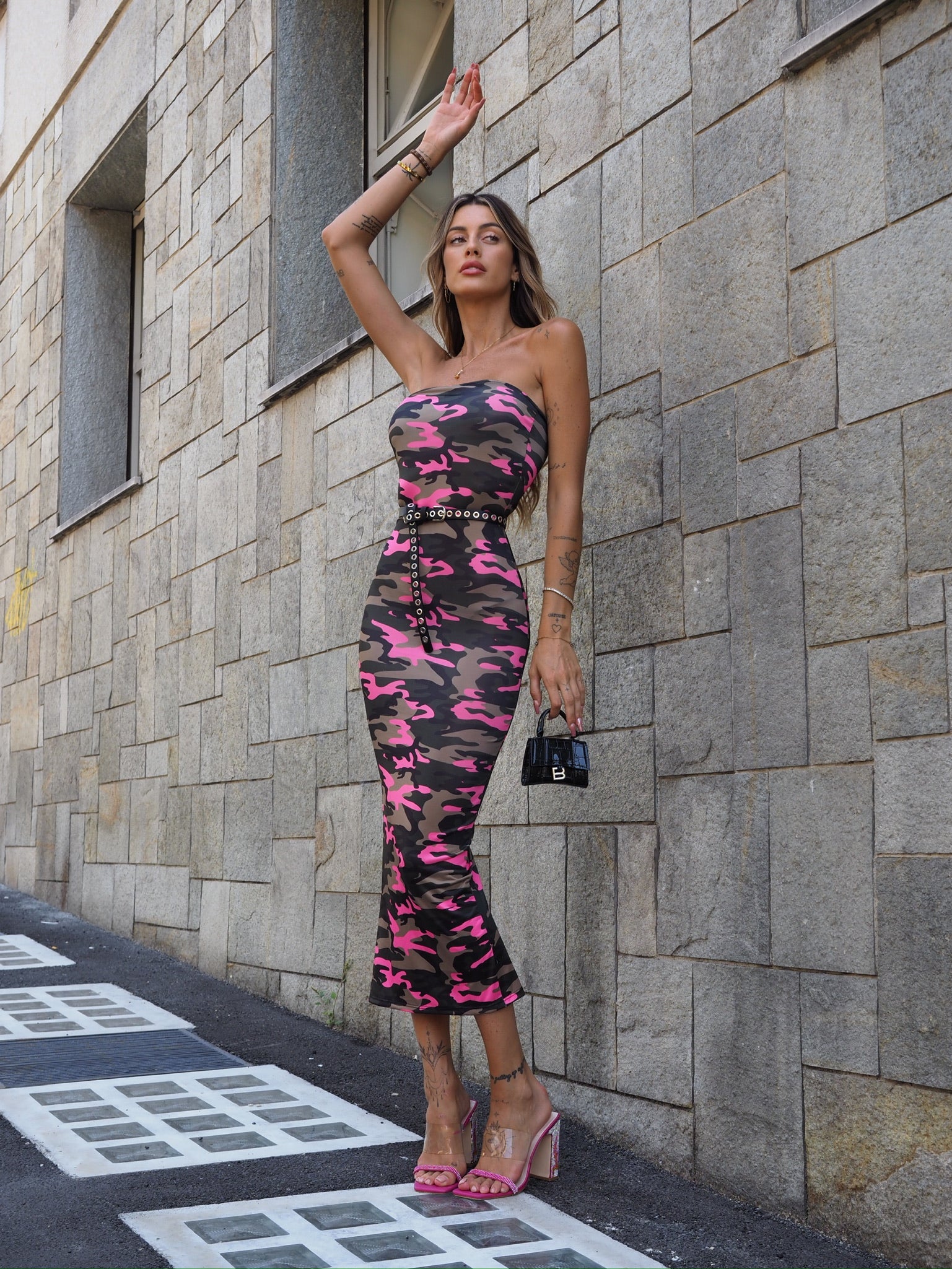 Abito a fascia military Fuxia