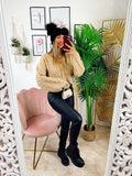 Maglione top quality camel con gioiello in strass