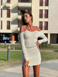 Abito a costine beige con bottoncini