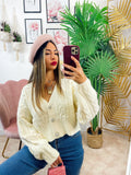 Maglione top quality panna con gioiello in strass