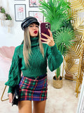 Maglione con collo alto e trecce crop verde