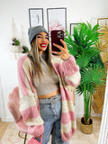 Cardigan morbido a righe rosa