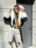 Giaccone di jeans nero pelo bianco