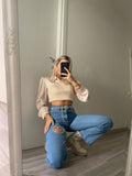 Maglia con camicia e strass cipria