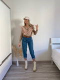 Jeans boyfriend con cintura compresa brown