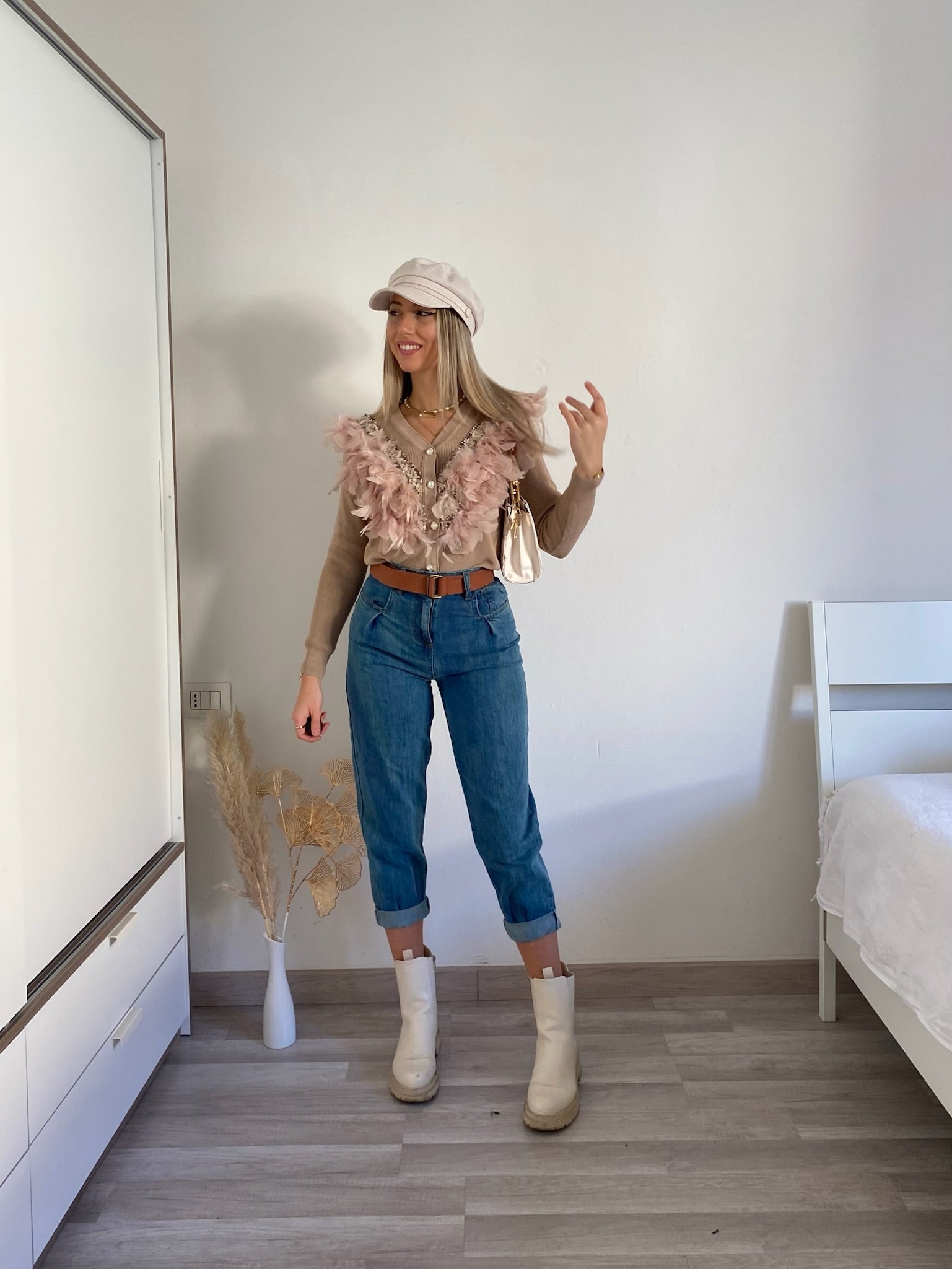 Jeans boyfriend con cintura compresa brown