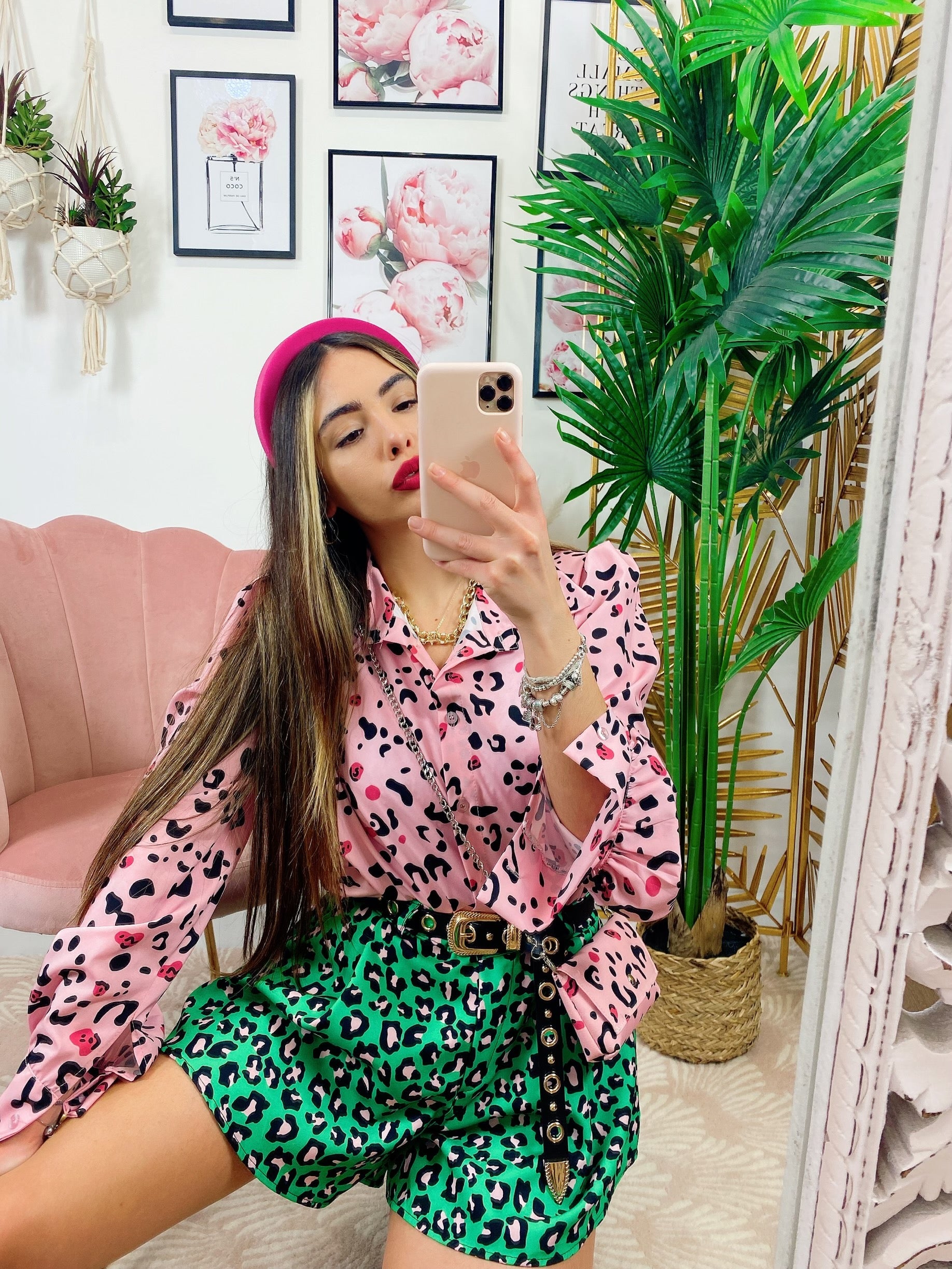 Camicia maculata con borsetta Rosa