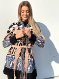 Cardigan con frange e cinta dettaglio Cipria