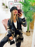 Cardigan frange e cinta dettaglio beige