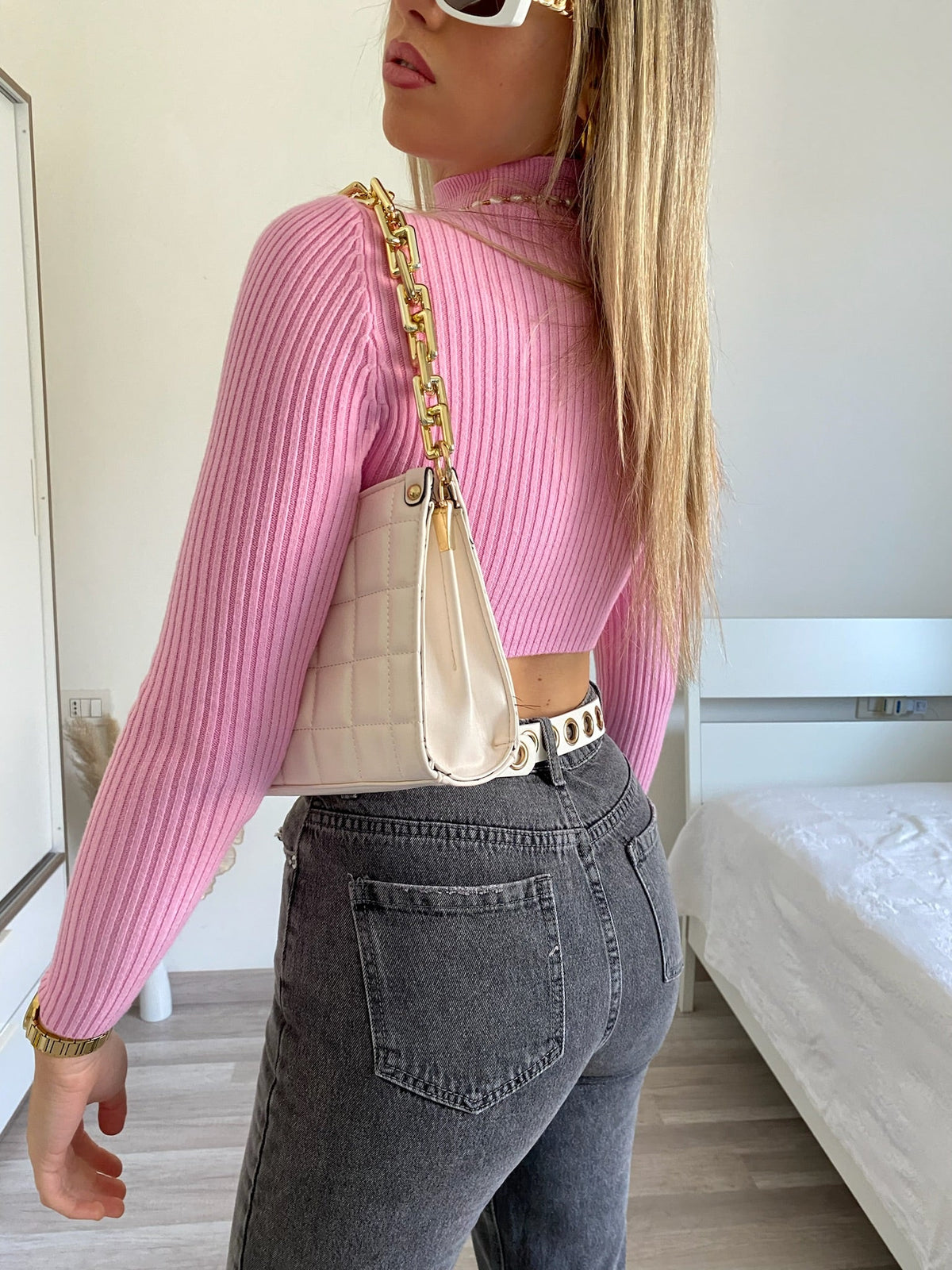 Maglioncino crop rosa